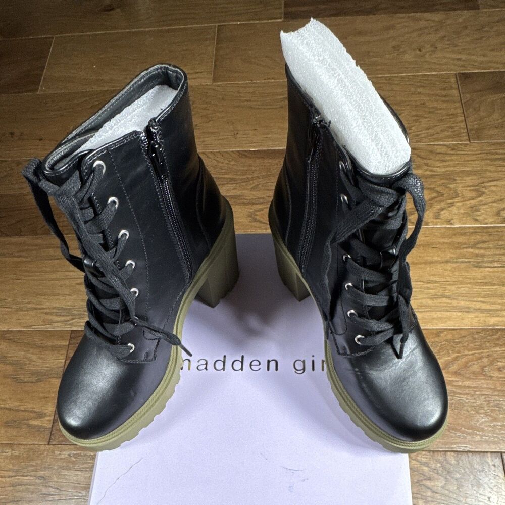New Madden Girl Rover Putty Chuck Ankle Boot  Black/Green Women’s Size 10